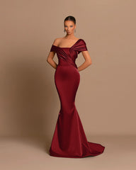 Grey Evening Dress Off-the-Shoulder Bateau Pleated Gown