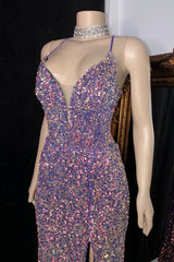 Modern Halter Sequins Mermaid Prom Dresses Sleeveless Long Split On Sale