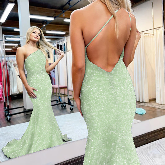 Royal Blue One-Shoulder Mermaid Prom Dress with Sequins