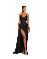 Gorgeous Sweetheart Dusty Blue Prom Dress Mermaid Long Slit With Pleats