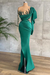 Glamorous Emerald Green Long Sleeves Prom Dresses Mermaid Long With Beadings