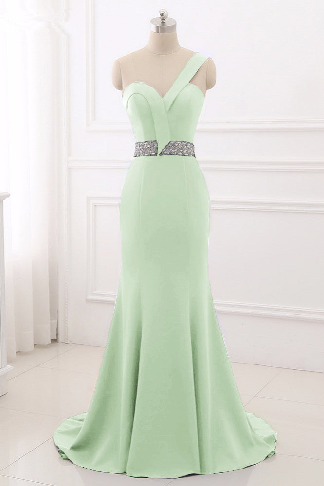 Royal Blue One Shoulder Sleeveless Mermaid Prom Dress with Beads Rhinestones