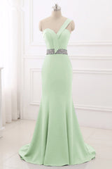 Royal Blue One Shoulder Sleeveless Mermaid Prom Dress with Beads Rhinestones