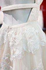 Elegant V-neck Backless Princess Wedding Gown in Lace Tulle