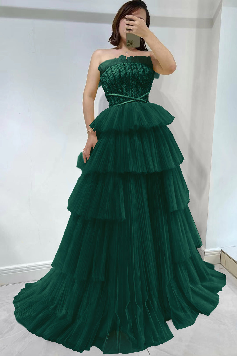 Daffodil Strapless Sleeveless Tulle Prom Dress with layered