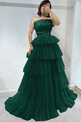Daffodil Strapless Sleeveless Tulle Prom Dress with layered