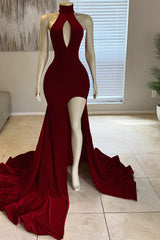 Glorious Red Front Split Mermaid High-Neck Prom Dress Online