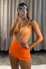 Orange A Line Spaghetti Straps High Split Long Prom Dress