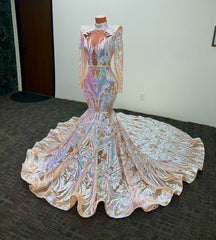 Gorgeous High Neck Long Sleeves Mermaid Prom Dress With Sequins