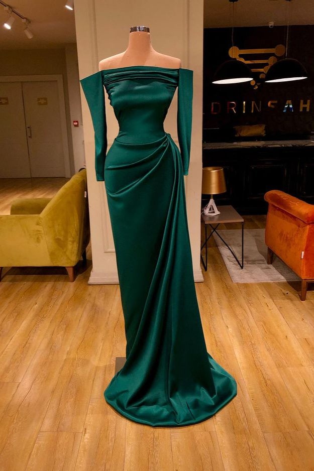 Beautiful Dark Green Long Sleeves Prom Dress Mermaid With Ruffles