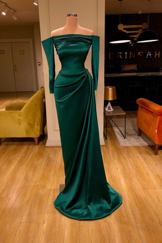 Beautiful Dark Green Long Sleeves Prom Dress Mermaid With Ruffles
