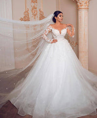 Princess Wedding Dress with Long Sleeves in Modest Tulle and Lace