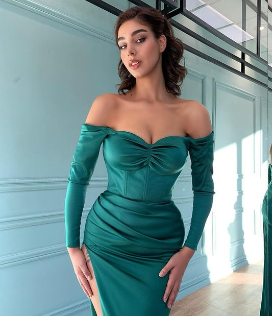 Dark Green Long Sleeves Mermaid Evening Dress
