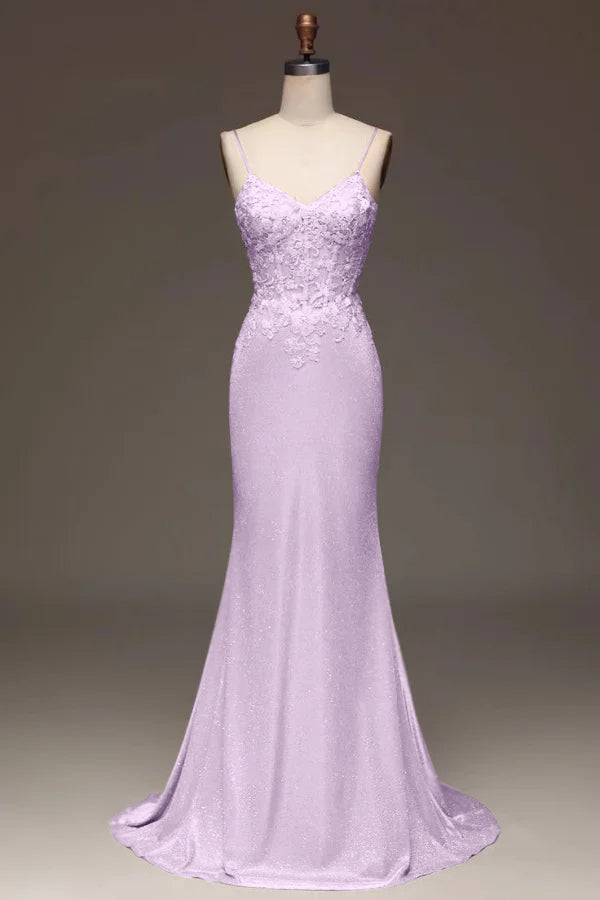 Applique Pink Spaghetti Strap Prom Dress Sleeveless Dress