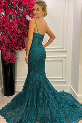 Chic In Blue Spaghetti-Straps Mermaid Prom Dresses With Lace Sleeveless