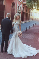 Sweetheart Lace Wedding Dress with Lace-up Back and Off-the-Shoulder Mermaid Style