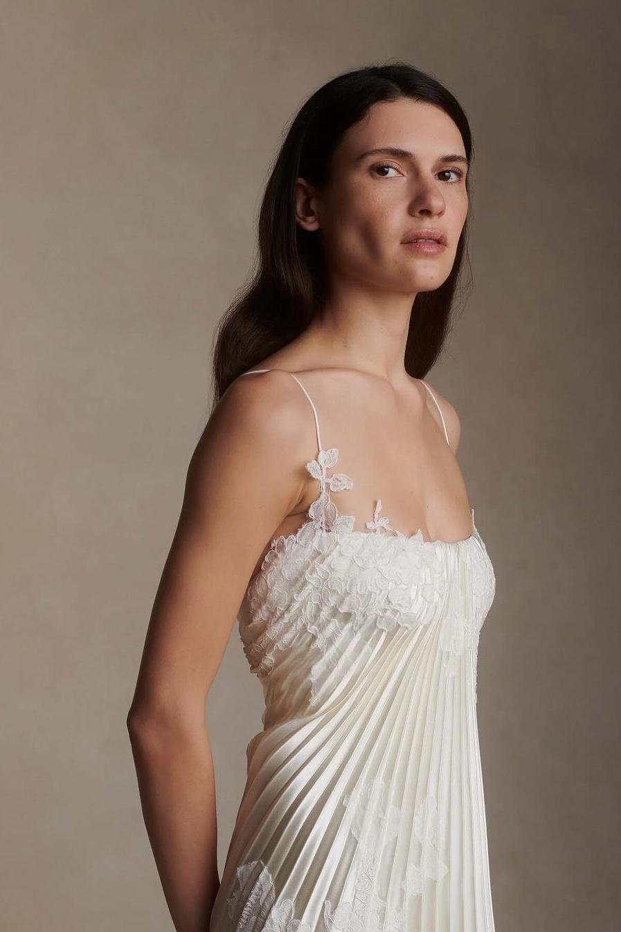 Gorgeous Ivory Appliqued Pleated Satin Backless Prom Dress