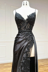 Black Lace Printed Prom Dress Long with High Slit