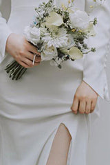 Elegant V-Neck Long Sleeve Wedding Gown with Slit