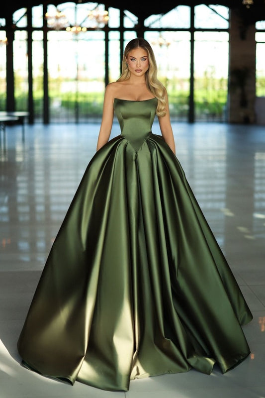 Green Strapless Long Prom Dress A-Line Sleeveless