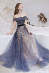Gorgeous Off-the-Shoulder Tulle Prom Dress With Beadings Online