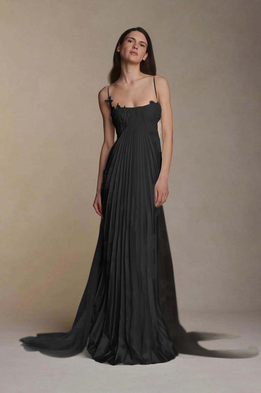 Gorgeous Ivory Appliqued Pleated Satin Backless Prom Dress