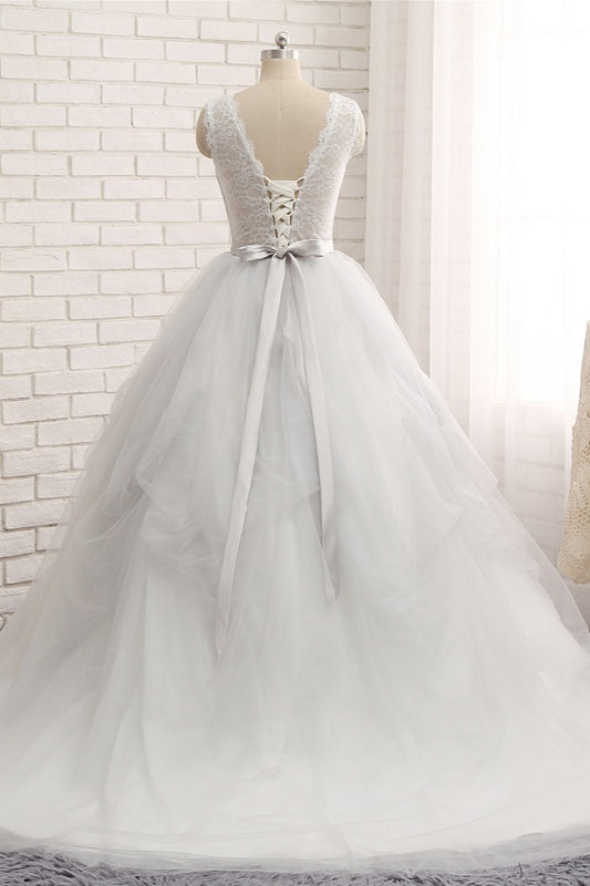 Long Princess Vintage Wedding Dress in Tulle Lace Jewel Tone