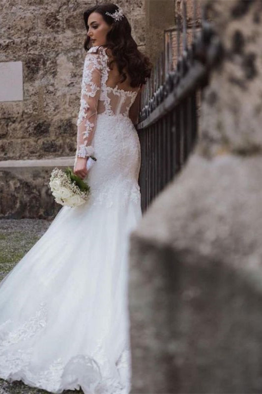Sweetheart Lace Mermaid Wedding Dress with Long Sleeves