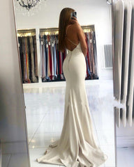 Spaghetti-Straps V-Neck Mermaid Long Prom Dress Elegant