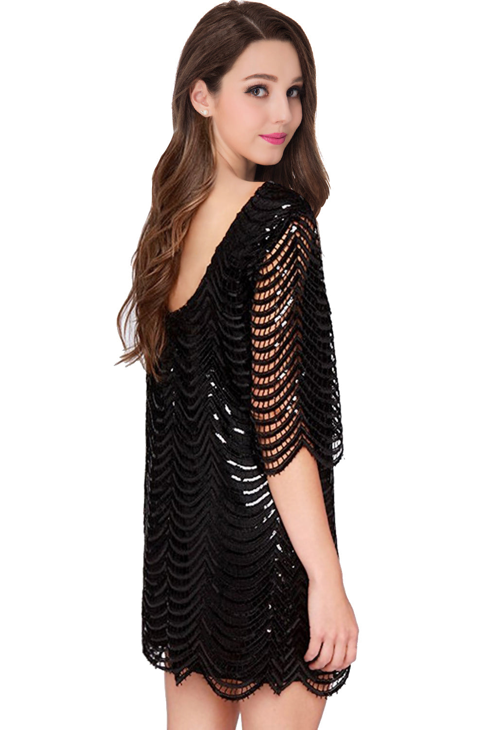 Black Champagne Sheath Long Sleeve Short Cocktailk Dresses