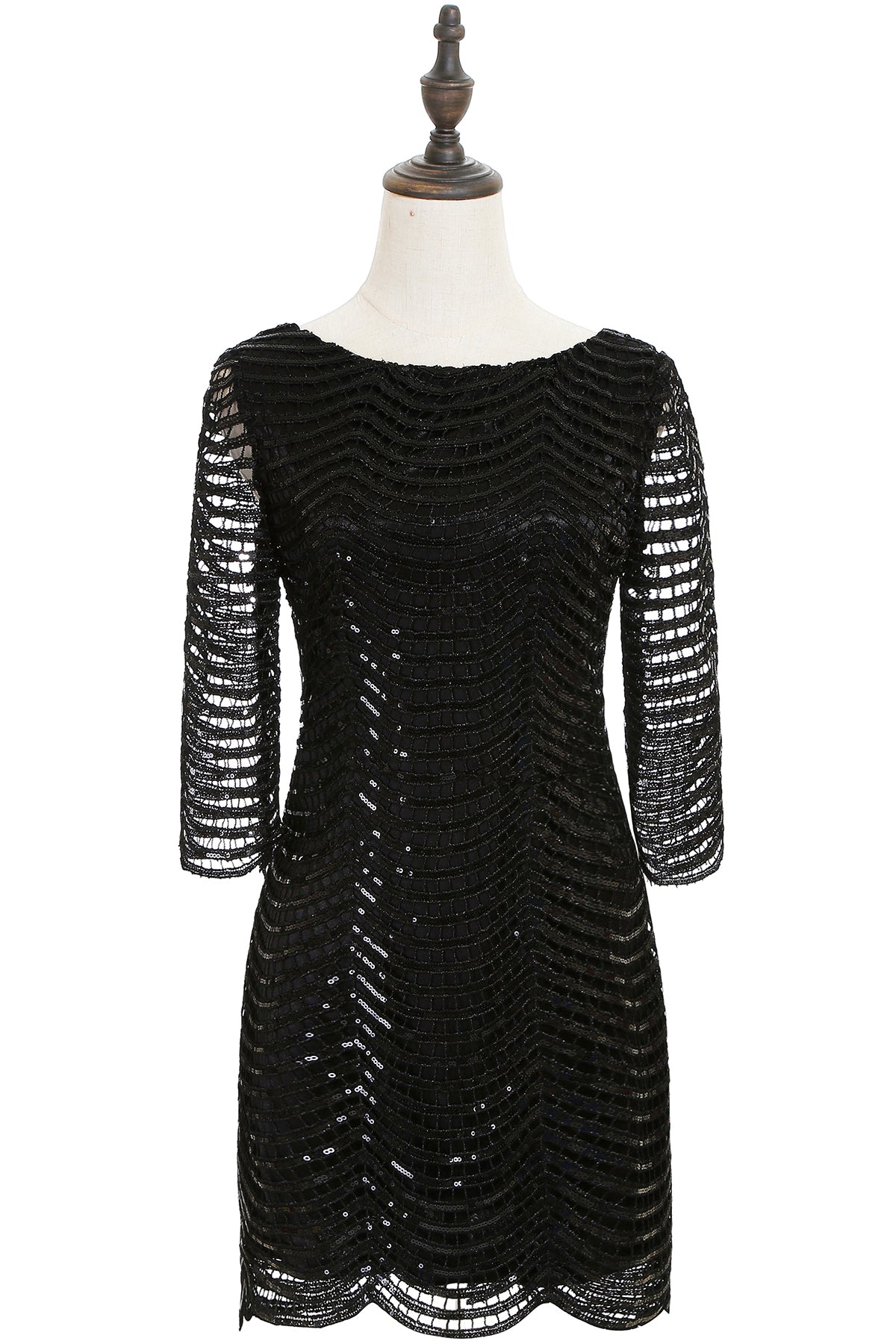 Black Champagne Sheath Long Sleeve Short Cocktailk Dresses