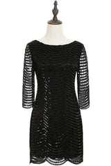Black Champagne Sheath Long Sleeve Short Cocktailk Dresses