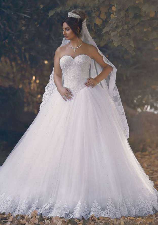 Lace A-Line Wedding Dress with Strapless Bodice and Beaded Detailing