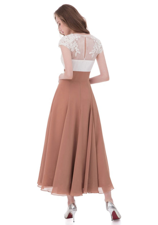Chiffon Mother of the Bride Dress A-Line/Princess V-Neck Tea-Length with Lace