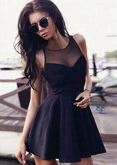 A-line Illusion Neck Sleeveless Mini Elastic Satin Homecoming Dress