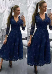 Lace Mother of the Bride Dress A-Line/Princess V-Neck Tea-Length with Beading