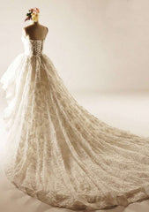 Asymmetrical with Pleated, Lace Wedding Dress A-Line/Princess Sweetheart