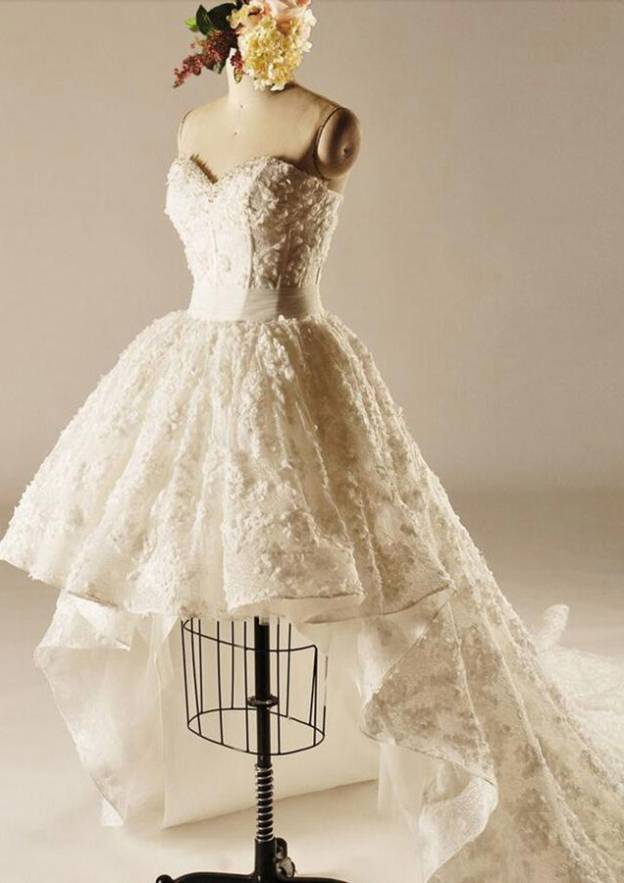 Asymmetrical with Pleated, Lace Wedding Dress A-Line/Princess Sweetheart