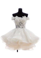 Off-The-Shoulder Short/Mini with Appliqued, Organza Wedding Dress A-Line/Princess