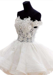 Off-The-Shoulder Short/Mini with Appliqued, Organza Wedding Dress A-Line/Princess