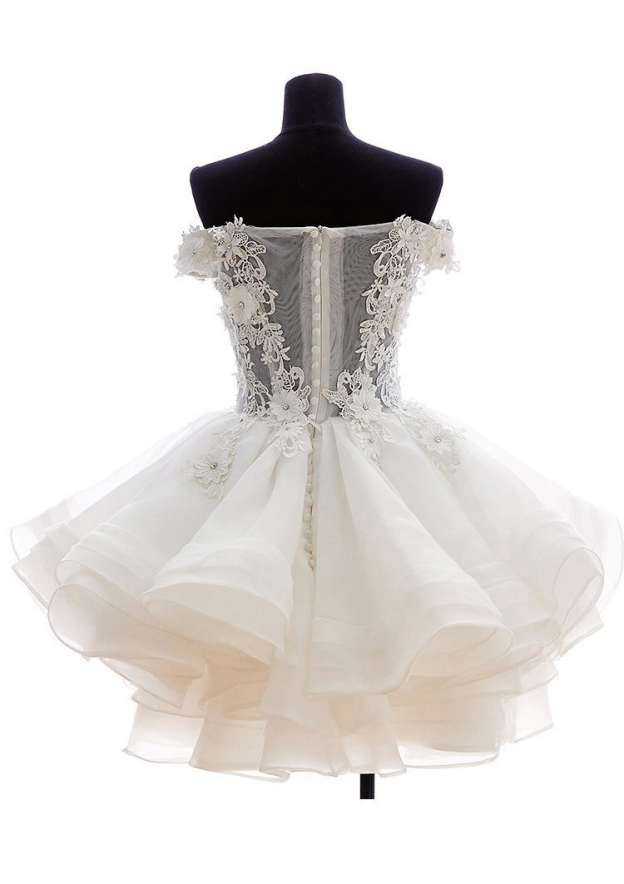 Off-The-Shoulder Short/Mini with Appliqued, Organza Wedding Dress A-Line/Princess