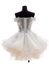 Off-The-Shoulder Short/Mini with Appliqued, Organza Wedding Dress A-Line/Princess