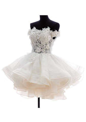 Off-The-Shoulder Short/Mini with Appliqued, Organza Wedding Dress A-Line/Princess