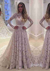 Waistband Lace A-Line/Princess Bateau Court Train Wedding Dress