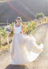 Scoop Neck Long/Floor-Length Chiffon Wedding Dress, A-Line/Princess