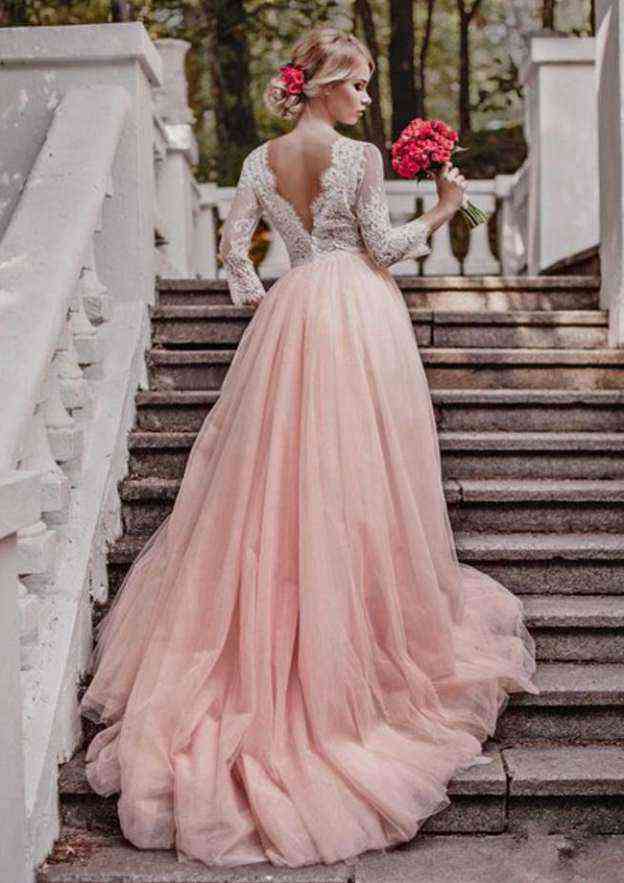 Court Train with Lace, Tulle Wedding Dress A-Line/Princess V-Neck