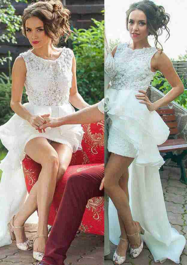 Lace Sheath/Column Bateau Sweep Train Organza Wedding Dress