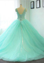 V-Neck Court Train with Beaded, Tulle Wedding Dress Ball Gown