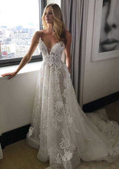 Lace Wedding Dress A-Line/Princess Sweetheart Court Train with Pleated