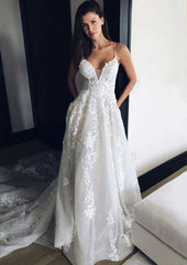 Lace Wedding Dress A-Line/Princess Sweetheart Court Train with Pleated
